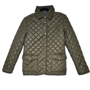 Polo Ralph Lauren Girl’s Quilted Green Jacket L/G 12-14 Polyester Snap Pockets